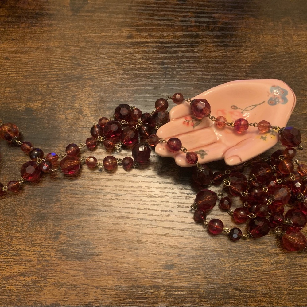 Vintage Amber Colored Plastic Necklace 4ft